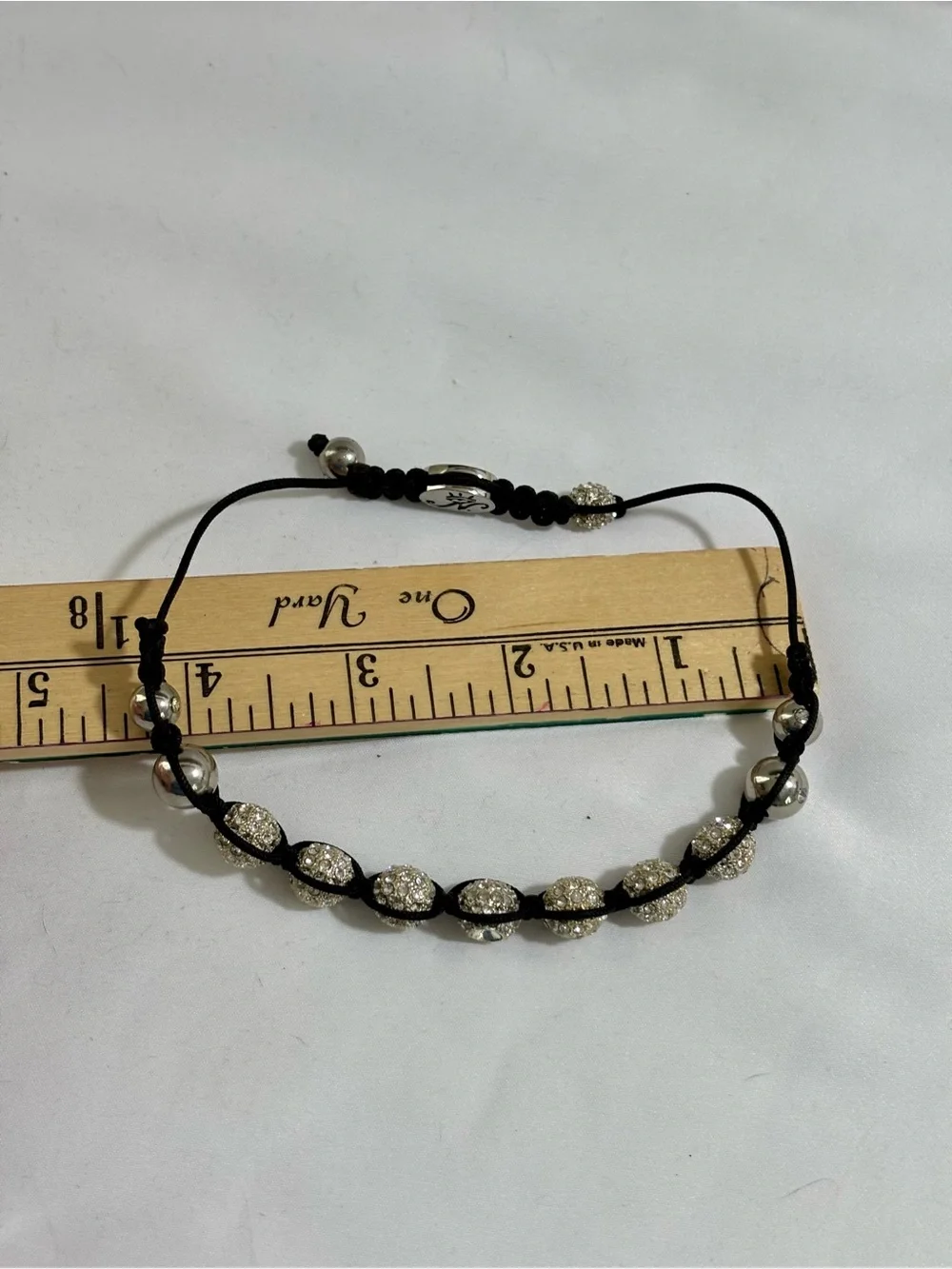 Vintage Macrame Shamballa  Pave Crystal Bead Bracelet in Silver tone and Black